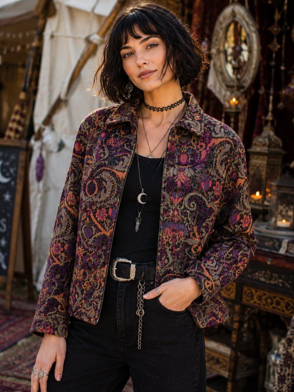 Vintage Giancarlo Ferrari Tapestry Jacket USA Made Whimsigoth Boho Size 8